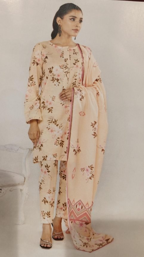 Peach Floral Unstitched Suit